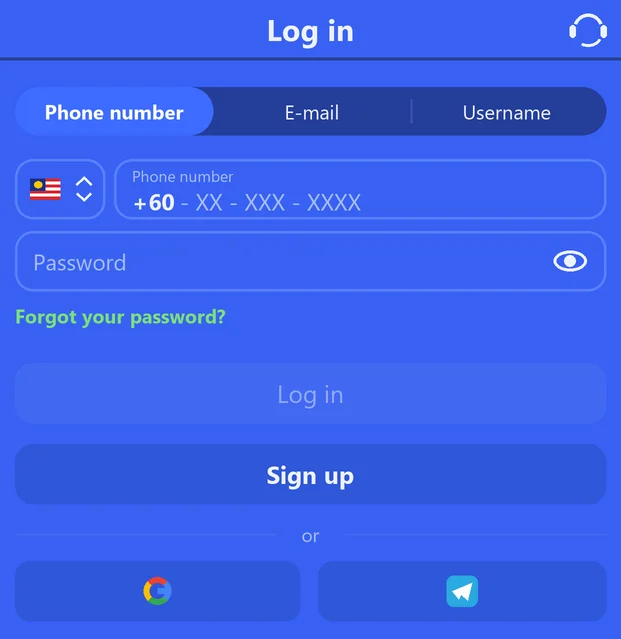 Login window with fields for account name and password