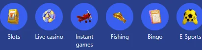 Phone-sized quick navigation bar with casino, live and sport shortcuts