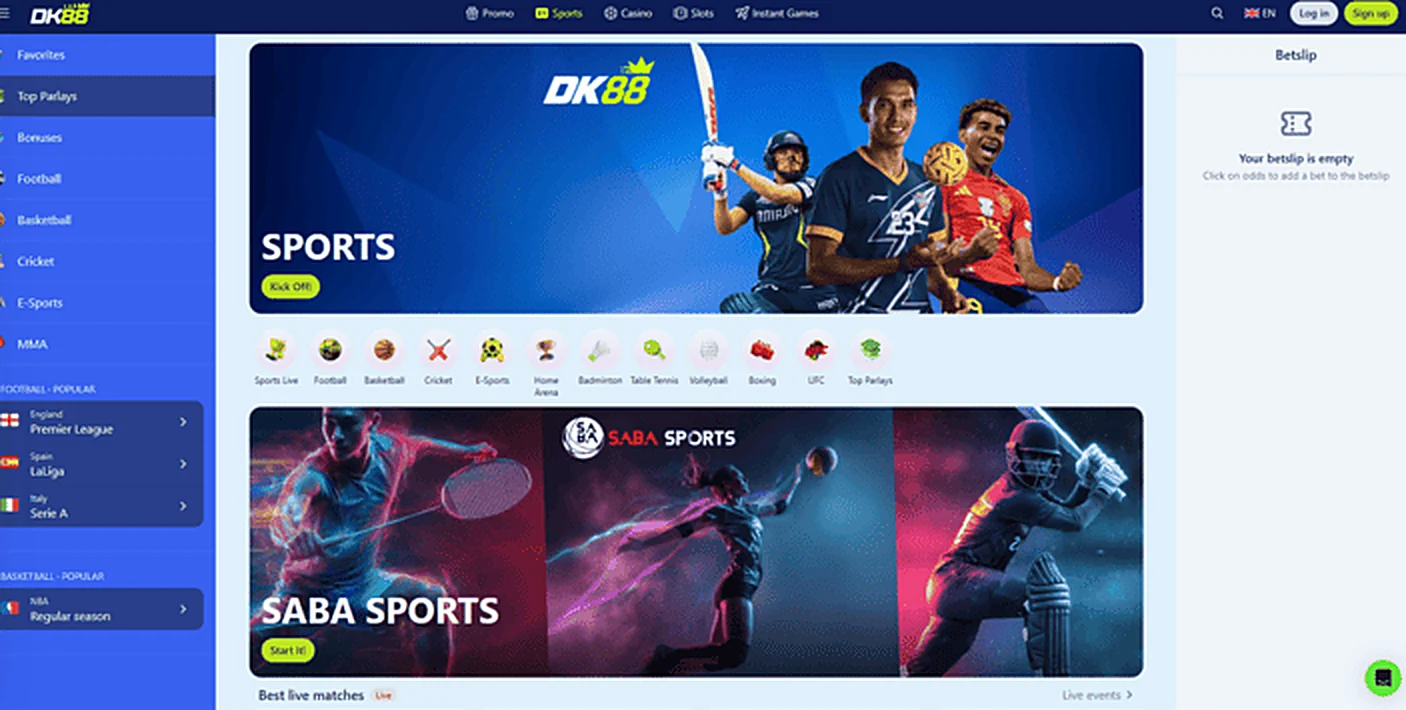 Sportsbook home page with sport tabs and featured matches